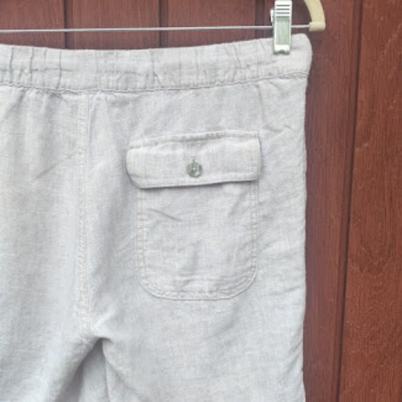 SAKS FIFTH AVENUE | 100% Linen Beige Khaki 7" Inseam Summer Resort Wear Shorts S - Picture 5 of 9